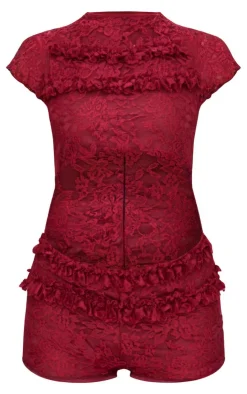 Lace Ruffle Detail Cut Out Rara Skort Romper-PrettyLittleThing Hot