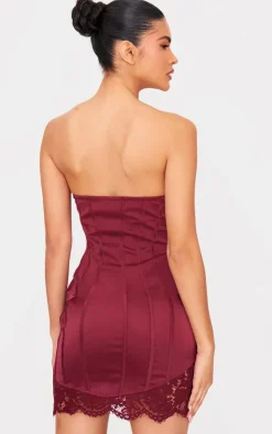 Lace Trim Satin Hook & Eye Detail Bandeau Bodycon Dress-PrettyLittleThing Discount