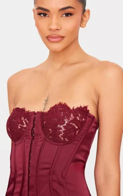 Lace Trim Satin Hook & Eye Detail Bandeau Bodycon Dress-PrettyLittleThing Discount