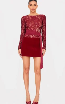 Lace Wrap Detail Long Sleeve Bodysuit-PrettyLittleThing Clearance
