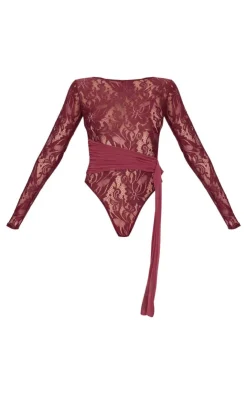 Lace Wrap Detail Long Sleeve Bodysuit-PrettyLittleThing Clearance