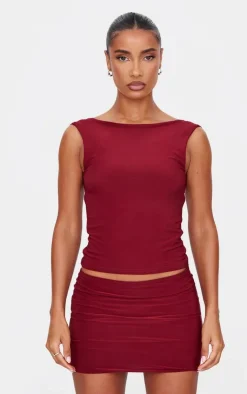 Online PrettyLittleThing Low Rise Slinky Micro Mini Skirt Burgundy