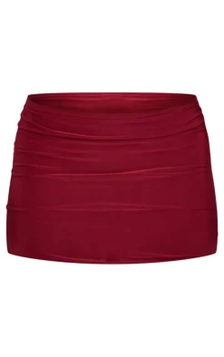 Online PrettyLittleThing Low Rise Slinky Micro Mini Skirt Burgundy