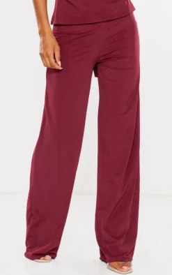 Hot PrettyLittleThing Matte Touch Wide Leg Pants Burgundy