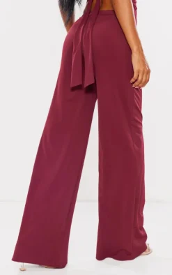 Hot PrettyLittleThing Matte Touch Wide Leg Pants Burgundy