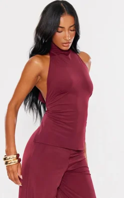 Hot PrettyLittleThing Matte Touch Wide Leg Pants Burgundy