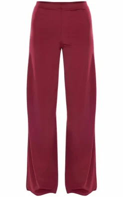 Hot PrettyLittleThing Matte Touch Wide Leg Pants Burgundy