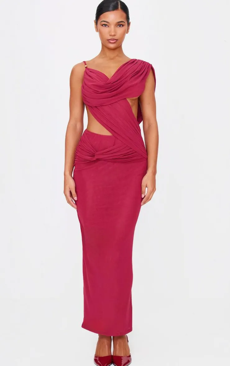 Mesh Draped Cut Out Maxi Dress-PrettyLittleThing Hot