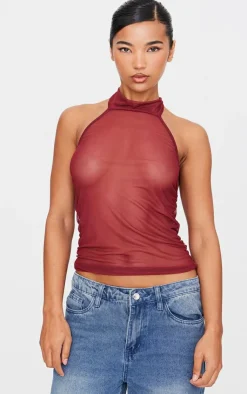 PrettyLittleThing Blouses*Mesh High Neck Backless Long Top