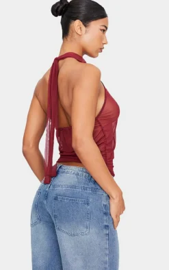 PrettyLittleThing Blouses*Mesh High Neck Backless Long Top