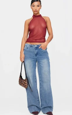 PrettyLittleThing Blouses*Mesh High Neck Backless Long Top