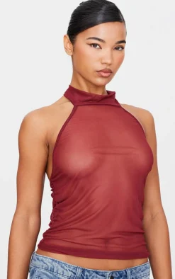 PrettyLittleThing Blouses*Mesh High Neck Backless Long Top
