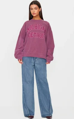 Burgundy Michigan Detroit Embroidered Sweatshirt