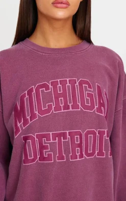 Burgundy Michigan Detroit Embroidered Sweatshirt