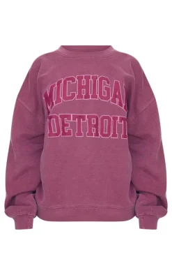 Burgundy Michigan Detroit Embroidered Sweatshirt