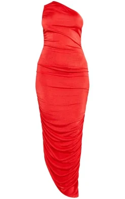 One Shoulder Ruched Slinky Maxi Dress-PrettyLittleThing Online