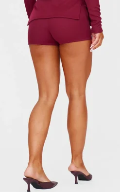 Clearance PrettyLittleThing Ottoman Ribbed Hot Pants Burgundy