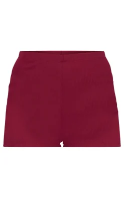 Clearance PrettyLittleThing Ottoman Ribbed Hot Pants Burgundy