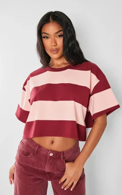 PrettyLittleThing T-Shirts*Oversized Striped Crop Top