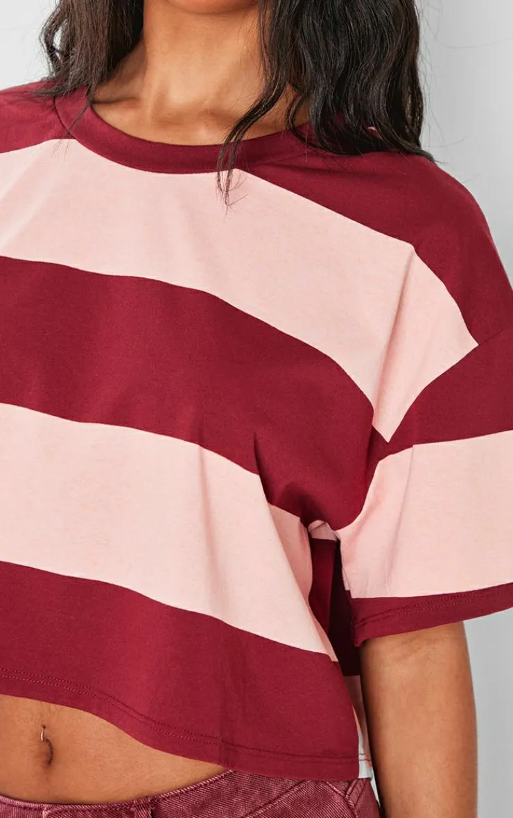 PrettyLittleThing T-Shirts*Oversized Striped Crop Top