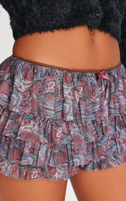 Burgundy Patchwork Print Low Rise Bloomers
