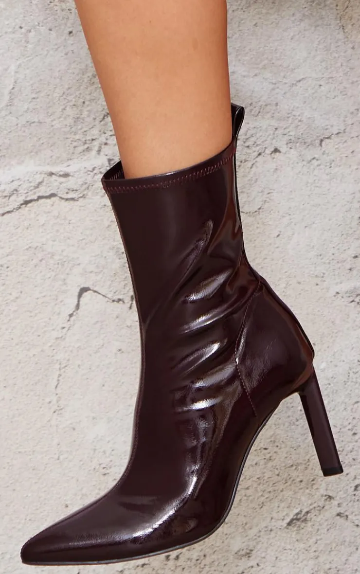 PrettyLittleThing Heeled Boots*Patent PU High Stiletto Heeled Sock Boot