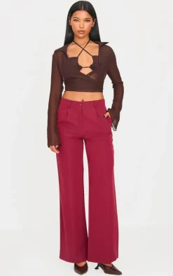 Burgundy Peach Skin Straight Leg Pants