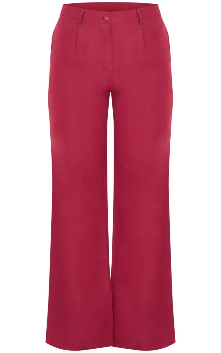 Burgundy Peach Skin Straight Leg Pants