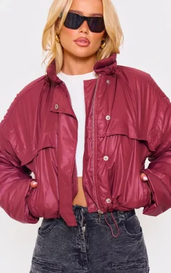 PrettyLittleThing Puffer Jackets*Burgundy Pocket Detail Lightweight Puffer Jacket
