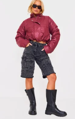 PrettyLittleThing Puffer Jackets*Burgundy Pocket Detail Lightweight Puffer Jacket