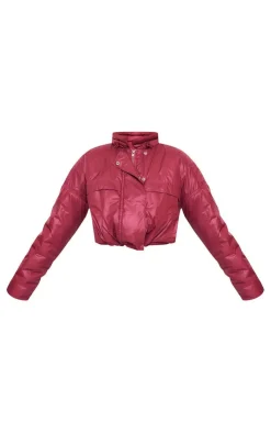 PrettyLittleThing Puffer Jackets*Burgundy Pocket Detail Lightweight Puffer Jacket