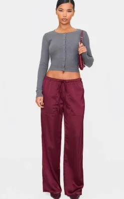Burgundy Premium Satin Low Rise Drawstring Pants