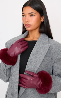 PrettyLittleThing Scarves & Gloves*PU Faux Fur Trim Gloves