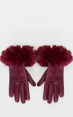 PrettyLittleThing Scarves & Gloves*PU Faux Fur Trim Gloves