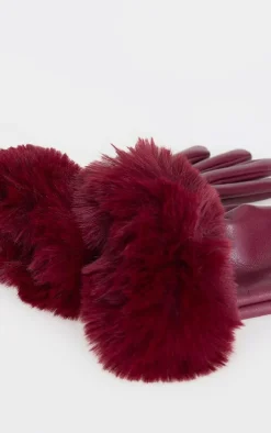 PrettyLittleThing Scarves & Gloves*PU Faux Fur Trim Gloves