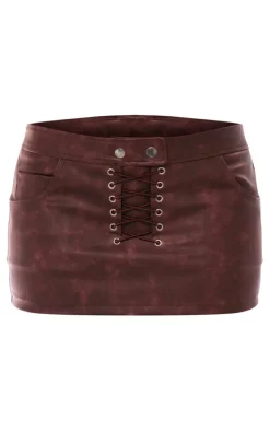 PU Lace Up Front Low Rise Micro Mini Skirt-PrettyLittleThing Sale