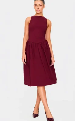 Racer Drop Waist Puffball Midi Dress-PrettyLittleThing Discount