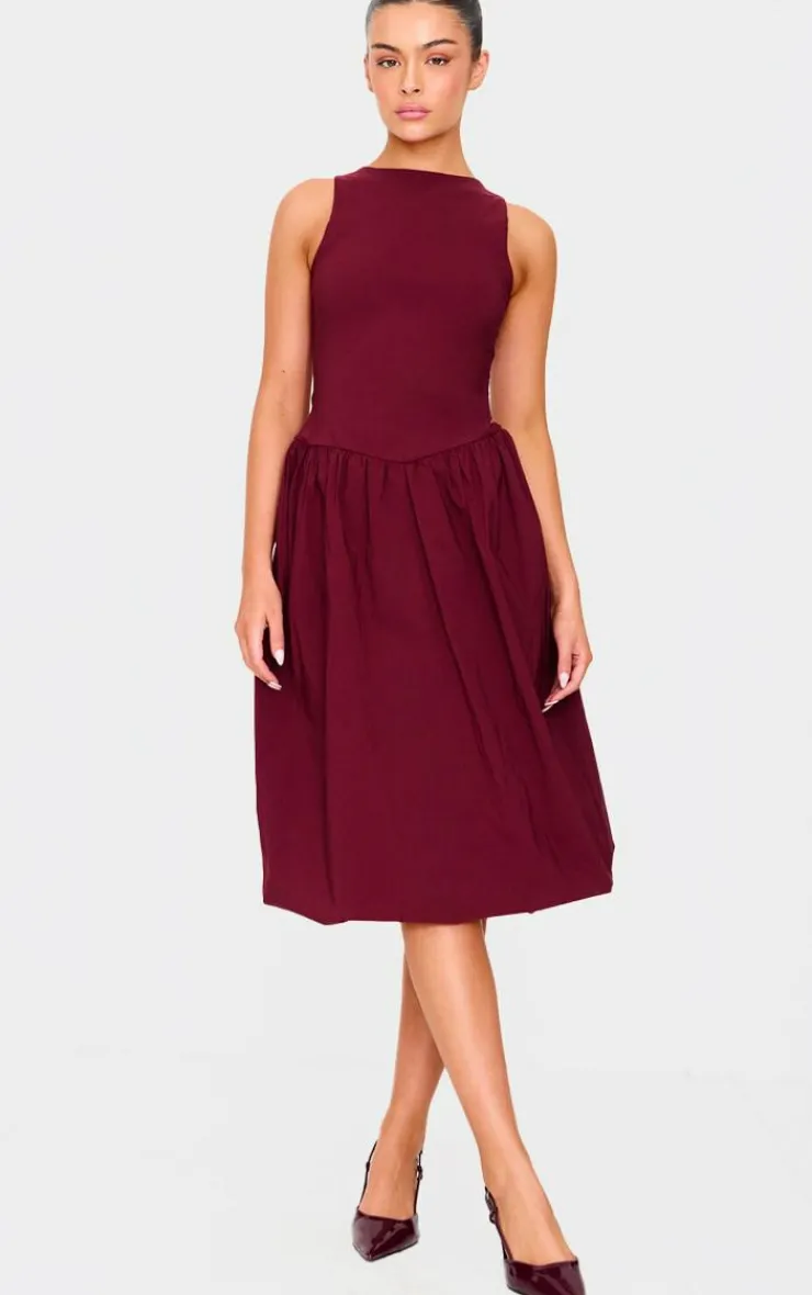 Racer Drop Waist Puffball Midi Dress-PrettyLittleThing Discount