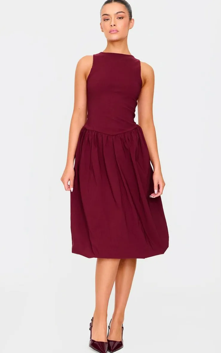 Racer Drop Waist Puffball Midi Dress-PrettyLittleThing Discount