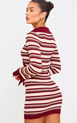 Rib Knit Stripe Asymmetric Button Mini Dress-PrettyLittleThing Discount