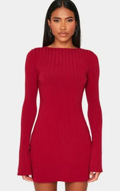 Rib Tie Cut Out Back Bodycon Dress-PrettyLittleThing