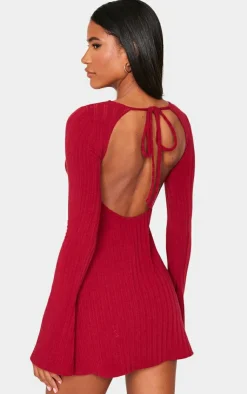 Rib Tie Cut Out Back Bodycon Dress-PrettyLittleThing