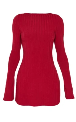 Rib Tie Cut Out Back Bodycon Dress-PrettyLittleThing