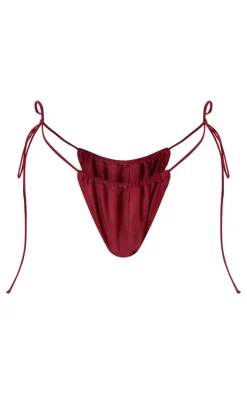 Burgundy Ruched Tie Side Bikini Bottoms