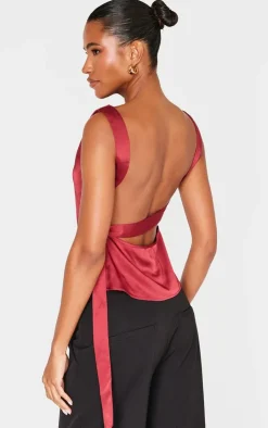 Satin Backless Long Top-PrettyLittleThing Online