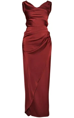 Satin Cowl Neck Draped Maxi Dress-PrettyLittleThing New