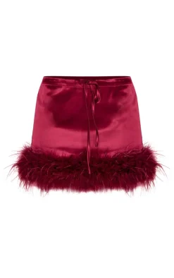 Satin Drawstring Waist Detail Feather Hem Mini Skirt-PrettyLittleThing Discount