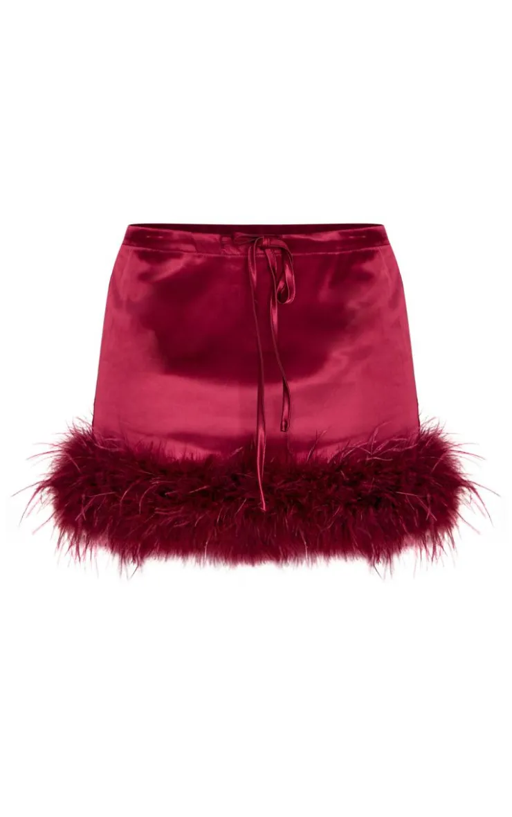 Satin Drawstring Waist Detail Feather Hem Mini Skirt-PrettyLittleThing Discount