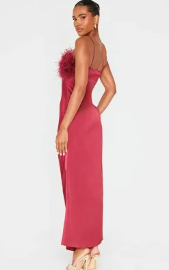 Satin Feather Bust Detail Maxi Dress-PrettyLittleThing