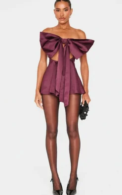 Satin Oversized Bow Bandeau Romper-PrettyLittleThing Online